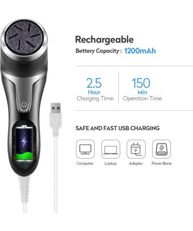 Asiaark Foot Callus Remover - Rechargeable Waterproof Electric Foot Files for Dry Hard Dead Skin and Cracked Heels Professional Pedicure Tools with 3 Grinding Heads and 2 Speeds - Buy Online on GoSupps.com