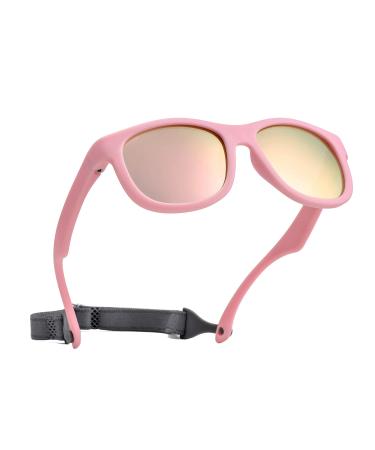 Pro Acme Unbreakable Polarized Baby Sunglasses Flexible Toddler Sunnies with Strap Soft Silicone Frame for 0-24 Months A3 - Pink Frame | Pink Mirrored Lens
