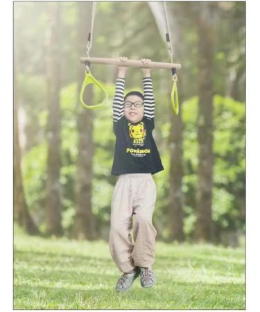 HUAWELL Wooden Trapeze with Plastic Gym Rings - 2 in 1 Swing Set for Kids - Green - Buy Online on GoSupps.com