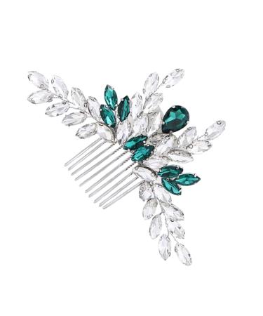 Ipetboom Bridal Comb Crystal Hair Comb Hair Side Flower Hair Combs Green Rhinestone Hair Clip Crystal Headpiece Styling Hair Clips Alloy Western Style Accessories Dinner Party