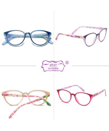 Shop 100 Classic 4 Pack Ladies Cateye Reading Glasses - Floral Design Spring Hinges 2.00 Magnification - Stylish & Comfortable Eyewear for Women - International Shipping Available - Buy Online on GoSupps.com
