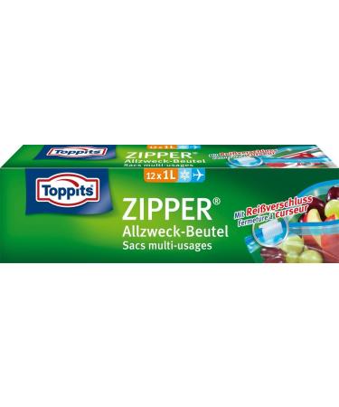 Toppits Zipper All-Purpose Bag 1 Litre Transparent 12 Pieces 12 Pieces (1 Pack) - Buy Online on GoSupps.com