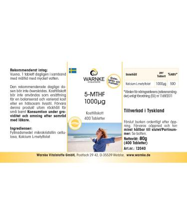 WARNKE VITAL SUBSTANCES 5MTHF 1000 g 400 tablets CalciumL methpholate HOGE DOGHT German pharmacy quality vegan Warnke Vitex - Buy Online on GoSupps.com