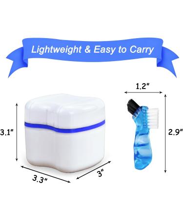 Retainer Bath Box Denture Cleaning Bath Case with Brush Denture Cup Storage Bath Box Case Retainer Cleaning Container Mouthguard Soaking Holder - Dark Blue - Buy Online on GoSupps.com