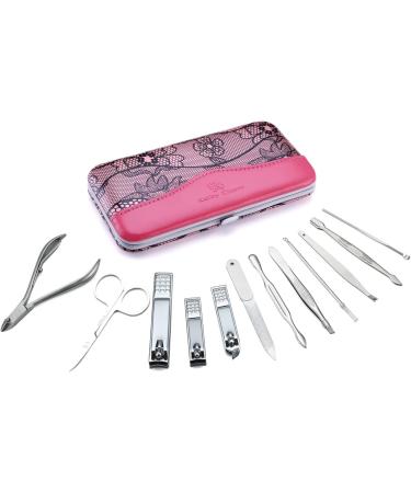 Professional Manicure Set - 12-Piece Stainless Steel Nail Clipper & Pedicure Kit | Travel Grooming Tools (Pink) - International Shipping Available - Buy Online on GoSupps.com