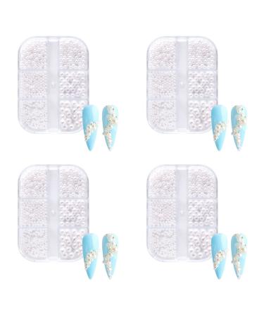 Citywalk 4Box Pearl Decorations Nail Charms White Round Nail Parts Gold Steel Beads Balls Jewelry Nail Art Accessories Color:ZZ13