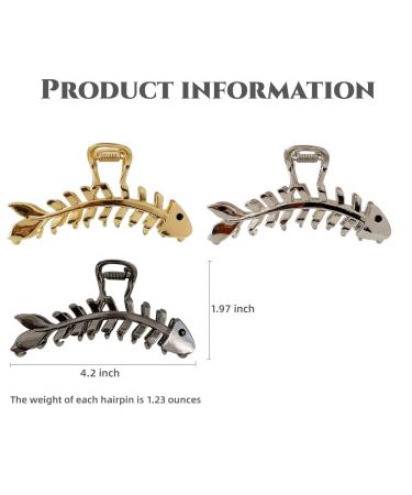 Fashionable Fish Bone Hair Clips Set - 3 PCS Metal Hair Claw Clips for Thick & Thin Hair - Stylish French Hair Accessories for Women and Girls - Buy Online on GoSupps.com