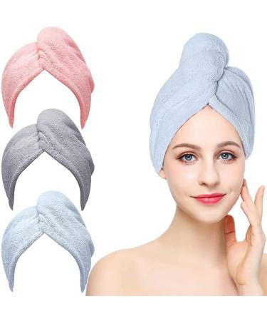 Yxsh 3 piece of hair turban turban towel with button quick -dry hair towel microfiber hair turban head towel for all hair types