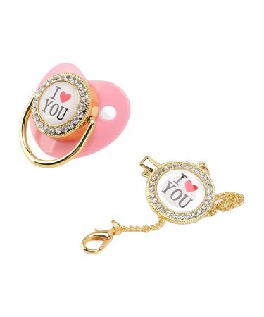 Stylish Pink Baby Pacifier with Chain Clip | Bling Infant Dummy for Newborns (6-18 Months) - Buy Online on GoSupps.com