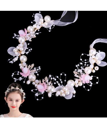 Princess Flower Headpiece Flower Girl Hair Accessories Wedding Hair Piece Pearl Wedding Headband Pearl Flower Leaf Headpieces for Princess Flower Girls and Bridesmaid