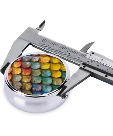 Colorful Fish Scale Pattern Portable Metal Pill Box - Round Mini with 3 Compartment - Travel Essential for Small Pills - Buy Online on GoSupps.com
