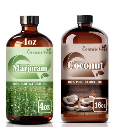 Marjoram Essential Oil 4 Fl Oz (120Ml) and Coconut Essential Oil 16 Fl Oz (480Ml) Fragrance Oil for Aroma Diffuser Humidifier Home Fragrance Spa Cleaning Body Care Massage Yoga DIY Candle