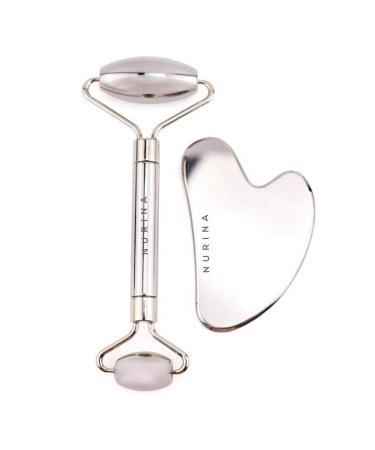 NURINA Pure Stainless Steel Ice Roller Face Roller & Gua Sha Set Double-Sided Facial Tools Face Massager Skin Care Set Gua Sha for Face Neck Body Anti-Wrinkle Facial Massage Kit