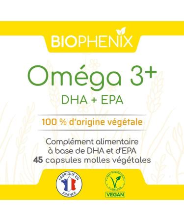 Bioph nix Omega 3+ 45 Vegetable Soft Capsules - Vegan 100% Marine Derived Plant - Omega-3 DHA & Omega-3 EPA - Memory Concentration - Buy Online on GoSupps.com