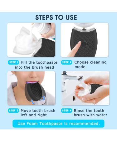 Ultrasonic Electric Toothbrush for Adults - Hands-Free Rechargeable U-Shaped Whole Mouth Cleaner, 360 Whitening, IPX7 Waterproof - Black - Buy Online on GoSupps.com
