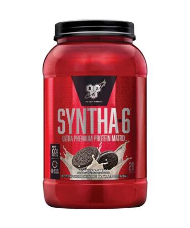 BSN Syntha 6 Whey Protein Powder | High Protein Whey Protein Concentrate Whey Protein isolate Milk Protein Isolate & Micellar Casein | 22g Protein 10g EAAs Essential Amino Acids | 2.91LB 28 Servings (Cookies & Cream) Cookies & Cream 1.32 kg (Pack of 1)