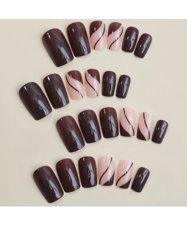 Buy Brown Press On Nails - Short Square Fake Nails with Glue | Acrylic Coffin & Gel Manicure | Designs for Weddings & Birthdays - Shop Internationally - Buy Online on GoSupps.com