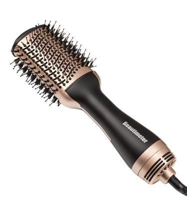 Beautimeter Hot Air Brush, Hair Dryer Brush & Volumizer, 3 in 1 Negative Ionic Hair Styler for Straightening, Curling, 1000W, Black & Gold