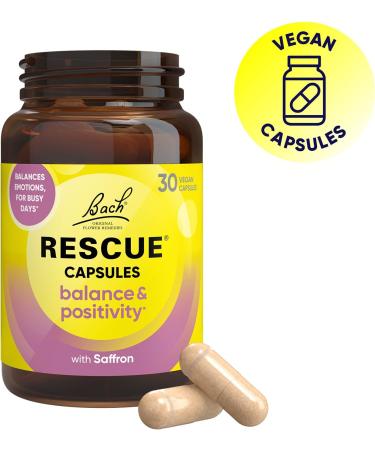 Rescue Balance Capsules: Saffron B5 B12 Vitamins Flower Essences - 30 Day Supply for Emotional Balance and Positivity - Vegan Mood Enhancer for Busy Days - Buy Online on GoSupps.com