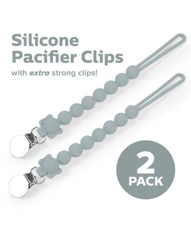 Silicone Pacifier Clip with Koala Bead - Grey | One Piece Soother Binky Teething Ring Holder - Buy Online on GoSupps.com