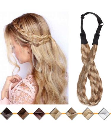 Silk-co women hair band 5 strands blonde artificial hair braided headband elastic hair band for women and girls wedding vintage with hair tie hair part braids extensions 2.5cm wide 26/88 2.5cm