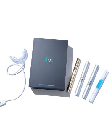 Sol Professional Teeth Whitening Kit with LED Light Non-Sensitive & Fast Tooth Whitener All Natural Vegan 3 Carbamide Peroxide Whitening Gel & 1 Remineralizing Pen Shade Guide & Case 50 Sessions