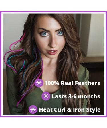 Real Rooster Feather Hair Extension Kit in Pink, Purple, Blue - Feather Lily B1 Mix - Buy Online on GoSupps.com