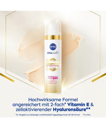 NIVEA Cellular Luminous630 Anti-Pigment Spots Day Care Fluid 40ml | Matting SPF 50 Facial Care with Vitamin E | Even Complexion Protection - Buy Online on GoSupps.com