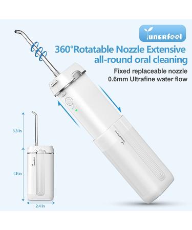 YUNERFEEL Cordless Water Flosser with Telescopic Tank | Rechargeable & Portable Oral Irrigator - IPX8 Waterproof, 3 Modes for Teeth, Braces & Bridges - White - Buy Online on GoSupps.com