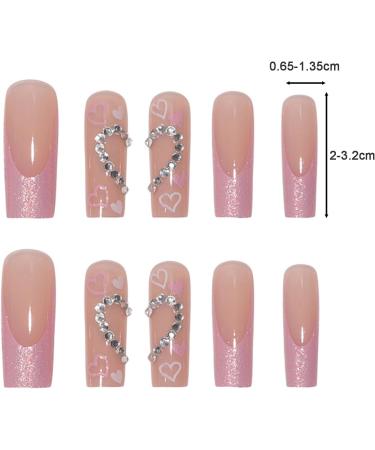Tainrunse 1 Set False Nail Shining Easy Removal Full Cover High Gloss DIY French Glitter Heart Faux Long Press on Nail Nail Salon Women Gift DIY Nail Art Supplies 1 Set 1 count (Pack of 1) - Buy Online on GoSupps.com