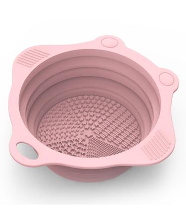 Foldable Silicone Makeup Brush Cleaner Pad Bowl YalsFTY Portable Mat Scrubber Cleaning Tool for Makeup Brushes (Pink)