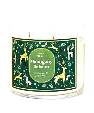 Bath & Body Works White Barn 3-Wick Candle w/Essential Oils - 14.5 oz - 2021 Christmas Scents! (Mahogany Balsam)
