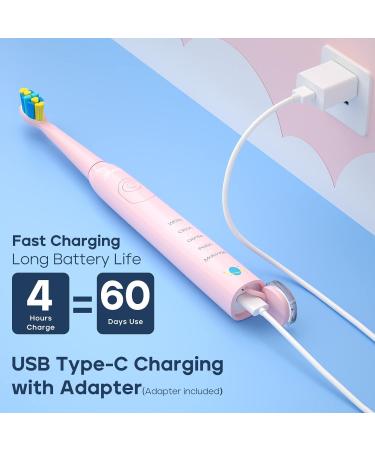 Seago Electric Toothbrush for Kids 3+ | Rechargeable Extra Soft Bristles 5 Cleaning Modes DIY Sticker - Light Pink - Buy Online on GoSupps.com