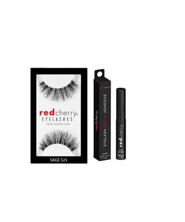 Set made of red cherry eyelash Brush adhesive eyelash glue transparent 5 g + red cherry black 100% real hair eyelashes to select via variants (glue + red cherry 523 sage)