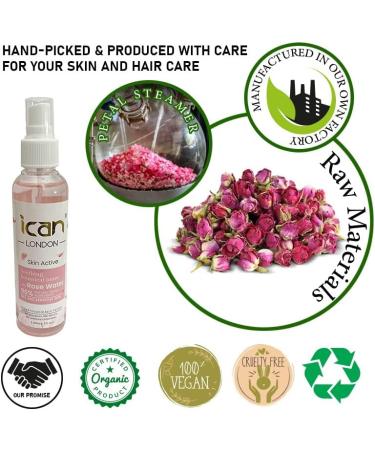 ICAN London Skin Active Soothing Botanicals 100% Pure Rose Water Mist Spray 150ml Pink - Refresh and Hydrate Your Skin - Buy Online on GoSupps.com