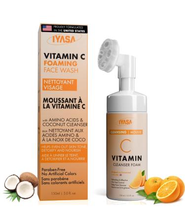 IYASA Vitamin C Foaming Face Cleanser Gentle Daily Mousse With Amino Acids & Coconut Cleanser Helps Remove Impurities & Supports Smoother-Feeling Skin Suitable for Melanin-Rich Skin 150 ml