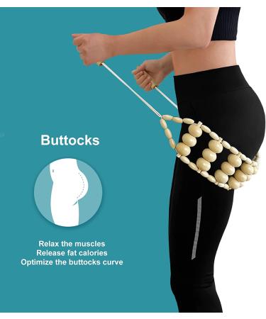 Deston Wood Back Massager Roller Rope - Manual Massage Strap for Pain Relief in Back, Neck, Shoulders, Legs, Waist - Wooden Therapy for Lymphatic Drainage, Anti Cellulite, Muscle Recovery - Buy Online on GoSupps.com