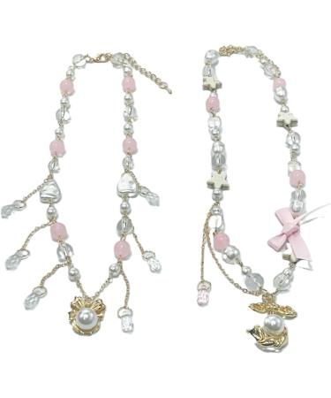 Shop Oralgo's Stylish Pearl Necklace with Art Beads & Adjustable Loop Pendant - Perfect Collarbone Chain for Every Occasion - Buy Online on GoSupps.com