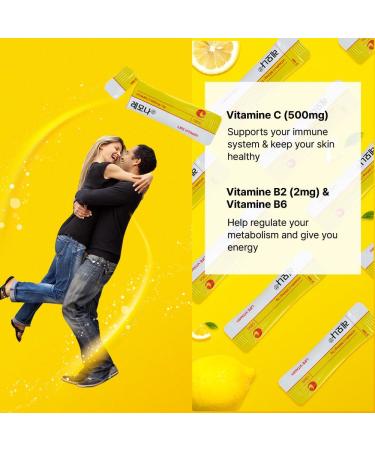 LEMONA Official Vitamin C Powder 500mg Korean Supplements Immune Support B6 B2 On-The-Go Packets Vitamin Healthy Living Easy to Take Daily Energy Boost Korean Food Snacks Lemon (120Sticks) - Buy Online on GoSupps.com