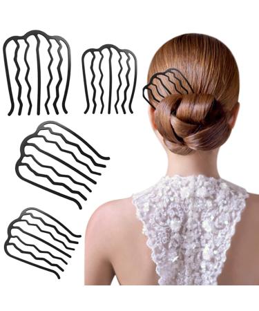 4 Pieces Hair Side Combs Vintage Hair Fork Clip U Shape French Twist Comb Hair Pin Hair Clip Messy Bun Maker Women Hair Styling Tool Accessories for Women and Girls Black