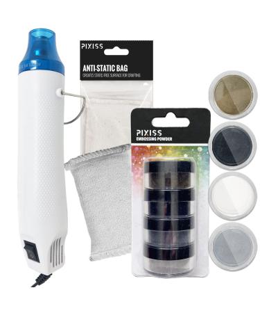 Pixiss Heat Tool Embossing Heat Gun for Crafts, Embossing Arts, Candles, Shrink Wrap. 4 Embossing Powders, Anti-Static Embossing Pad