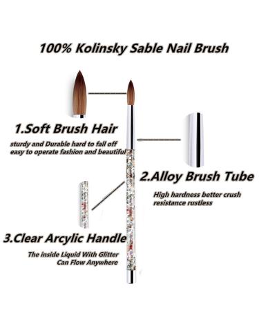 100% Kolinsky Sable Nail Brush - Round Acrylic Nail Art Tool for Perfect Gel Manicures | Liquid Glitter Handle (12#) - Buy Online on GoSupps.com
