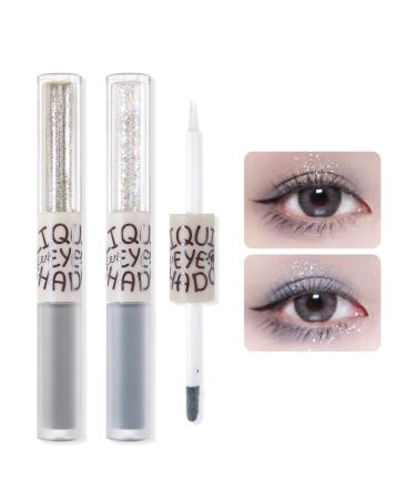Erinde Liquid Glitter Eyeshadow Set Grey Silver Eyeliner Blue Shimmer Gel Eyeliner Single Matte & Shinny Eye Shadow Eye Crystals Makeup Long Lasting & Blendable Highly Pigmented #03 Grey&Blue