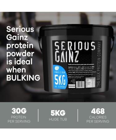Serious Gainz Whey Protein Powder 5kg - Weight Gain Mass Gainer - 30g Protein - Cookie & Cream Flavor | The Bulk Protein Company - Buy Online on GoSupps.com