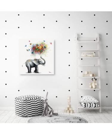 Yidepot Butterfly Elephant Wall Art Print - Colorful Heart Shaped Balloon for Kids' Nursery Decor - Canvas Framed 50x50CM - Buy Online on GoSupps.com