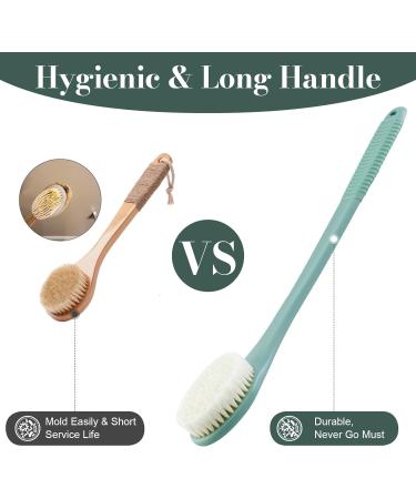 17 Inch Pea Green Back Scrubber for Shower - Long Handle Body Brush Exfoliator for Men and Women - Non-Slip Handle and Adhesive Hook Included - Buy Online on GoSupps.com