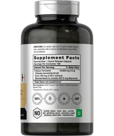 Tribulus Terrestris 15000mg for Men | 180 Capsules | Non-GMO, Gluten Free Extract by Horbaach - Buy Online on GoSupps.com