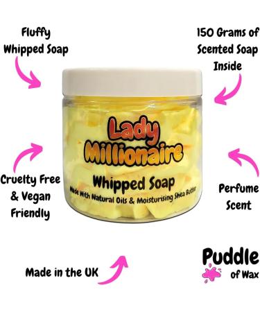 Lady Millionaire Whipped Soap Body Wash - 150g - Natural Oils and Butters - Perfume Scent - Vegan Friendly - Puddle of Wax - Made in the UK - Buy Online on GoSupps.com