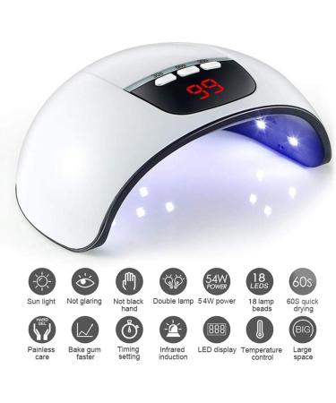 Eurobuy Nail Dryer 54W 18 UV LED Nail Lamp Fast Curing USB Nail Dryer with 3 Timer Setting Automatic Sensor LCD Display Nail Lamp for Gel Polish UV LED Gel Nail Art Manicure White - Buy Online on GoSupps.com