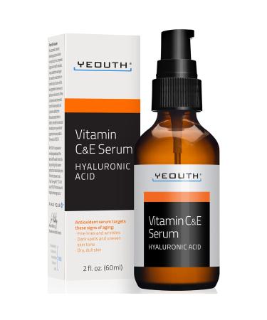 YEOUTH Vitamin C Serum for Face, Hyaluronic Acid Serum for Face with Vitamin C Face Serum for Women & Men, Vitamin E Serum Vitamin C & Hyaluronic Acid that Targets Face Dark Spots 2oz 2 Fl Oz (Pack of 1)